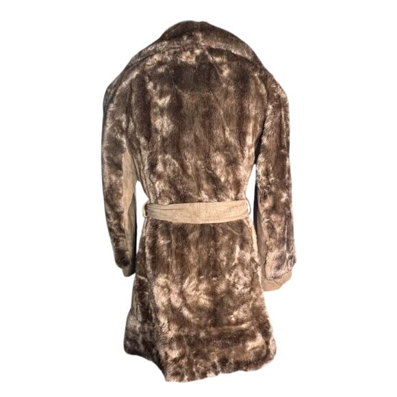 Vintage 70s Tocci England Faux Fur Suede Leather Belted Coat Burgundy Lined - Picture 8 of 16